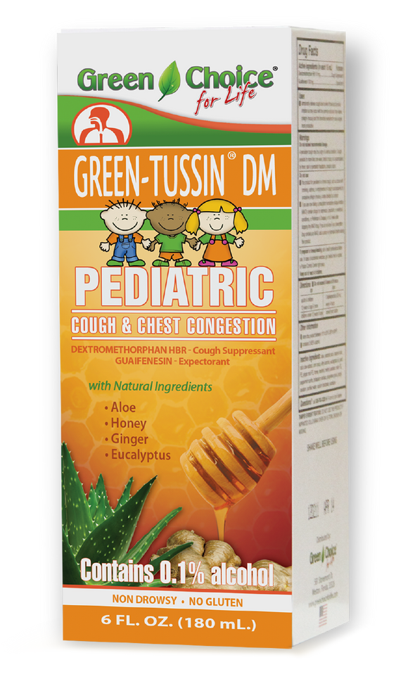 Green Tussin DM Pediatric. Honey, Aloe, Ginger, Eucalyptus
